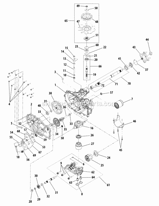 Transmission Assembly Rh Diagram and Parts List for FMZ50 17AF4BFP010, 17AF4BFP210, 17AF4BFP009, 17AF4B Cub Cadet Lawn Mower